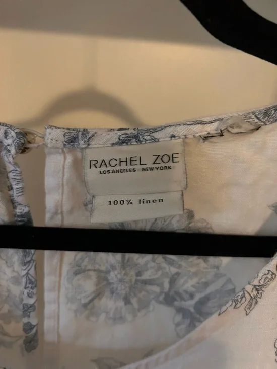 Rachel Zoe 100% Linen Toile Floral Shift Dress Blue White Sleeveless Classic - Picture 2 of 3